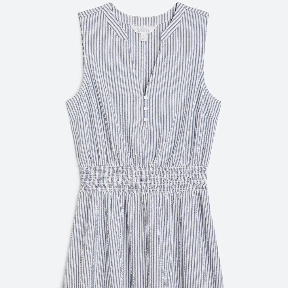 Market & Spruce Sleeveless Smocked Waist Seersucker Dress, XL